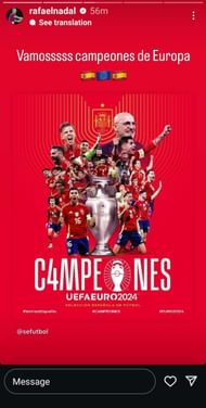 Rafael Nadal celebrates Spain's triumph at Euro 2024; ( Source - https://www.instagram.com/rafaelnadal/)
